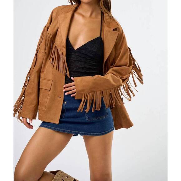 BLUE BLUSH Jackets & Blazers - NEW BLUE BLUSH the sawyer suede fringe jacket in camel